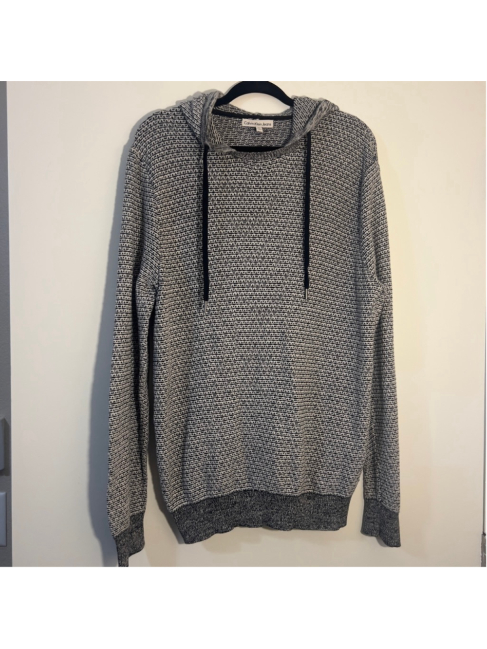 Calvin Klein Men's XL Textured Knit Hoodie Sweatshirt Black White Cotton (b8)